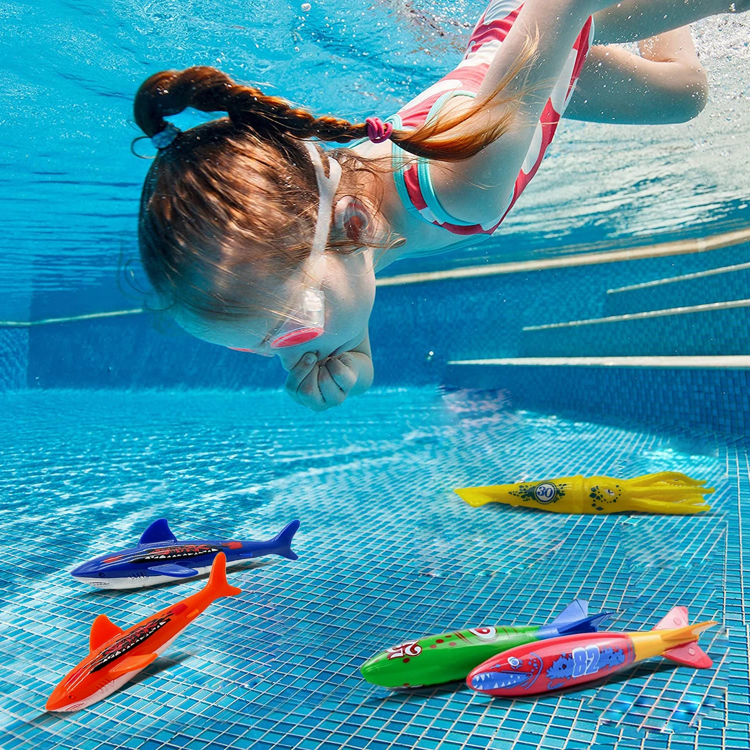 Juguetes de entrenamiento de buceo para niños, juego de torpedo, tiburones, pulpo, juegos acuáticos subacuáticos, Piscina de entrenamiento, regalos,