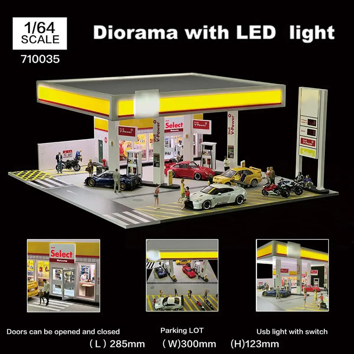 1/64 Scale Miniature Shell Gas Station Diorama Kit Model Building Scene Set Collectible Desk Decor for Home Office