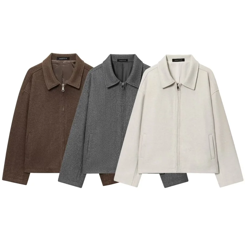 

Autumn Turn-down Collar Long Sleeve Zipper Jacket Coats Women Pockets Decoration Versatile Woolen Coat Female Casual Wear 2025