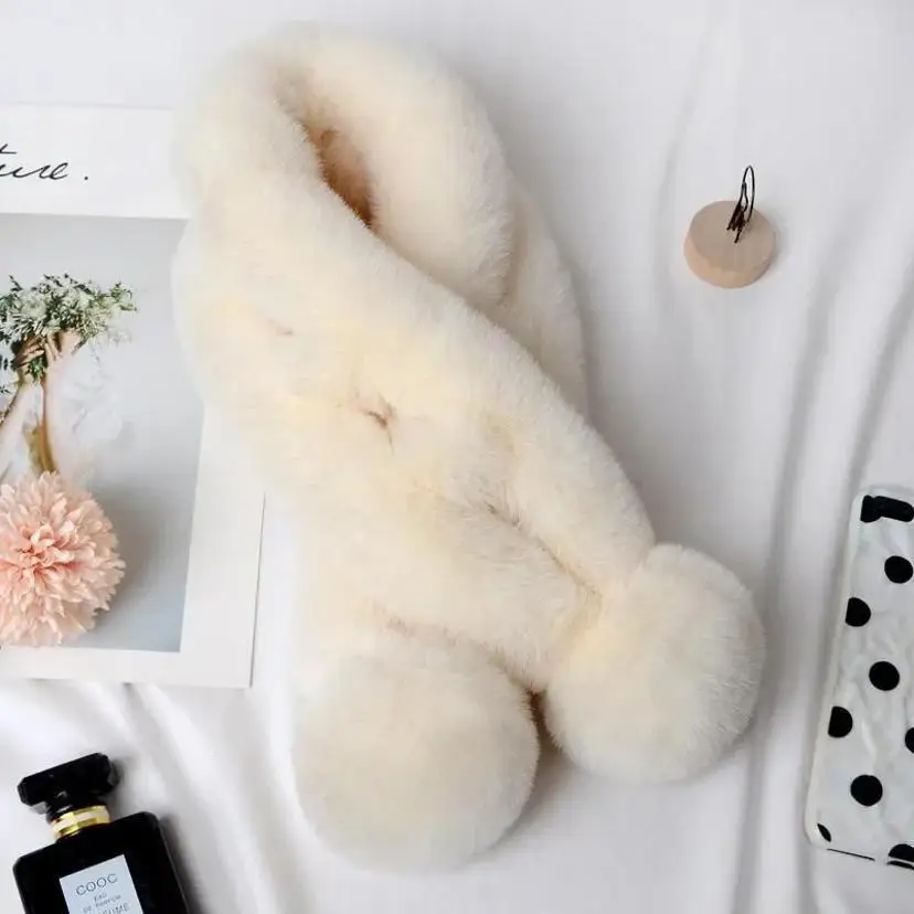 1 Pcs Women's Autumn And Winter Warm Imitation Rabbit Fur Fur Scarf Thickened Fur Ball Ball Scarf Solid Color Neck Cover