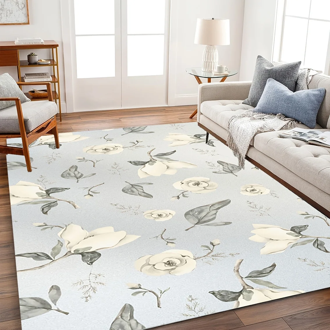 Festive Delicate Nature Motif Rectangular Rug Decorative Non Slip Door Mat Versatile Accent For Gym Dance Studio Lounge Room