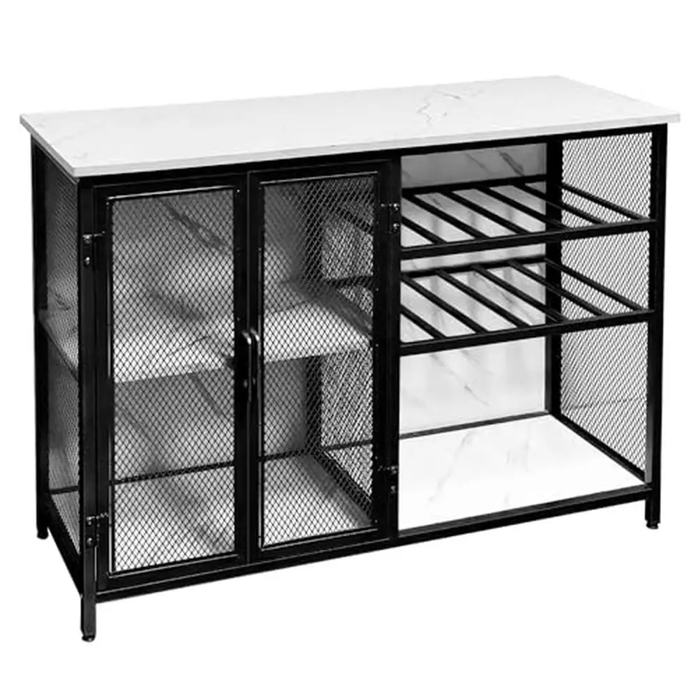 Metal Frame Wine Cabinet with Mesh Doors Stylish Home Bar Organizer 43.3"x 14.3"x 31.49")