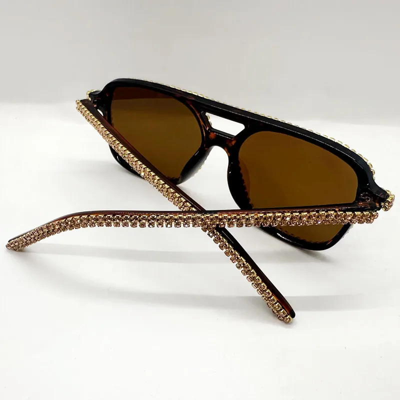 Neue Quadratische Doppel Brücken Diamant Sonnenbrille Frauen Mode Candy Farbe Strass Sonnenbrille Weibliche Shades UV400 Brillen – Detail 6