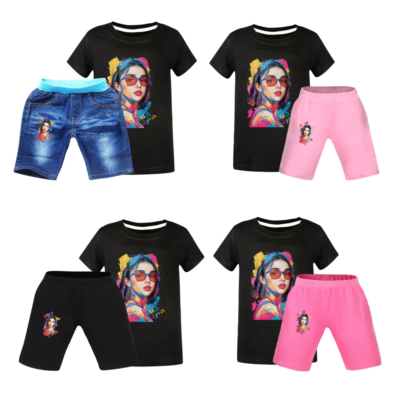 

New dua Lipa Fashion Girl Boys Short Sleeve Cartoon T-shirt Tops + Shorts Pajamas Set Boys Christmas Clothes4788
