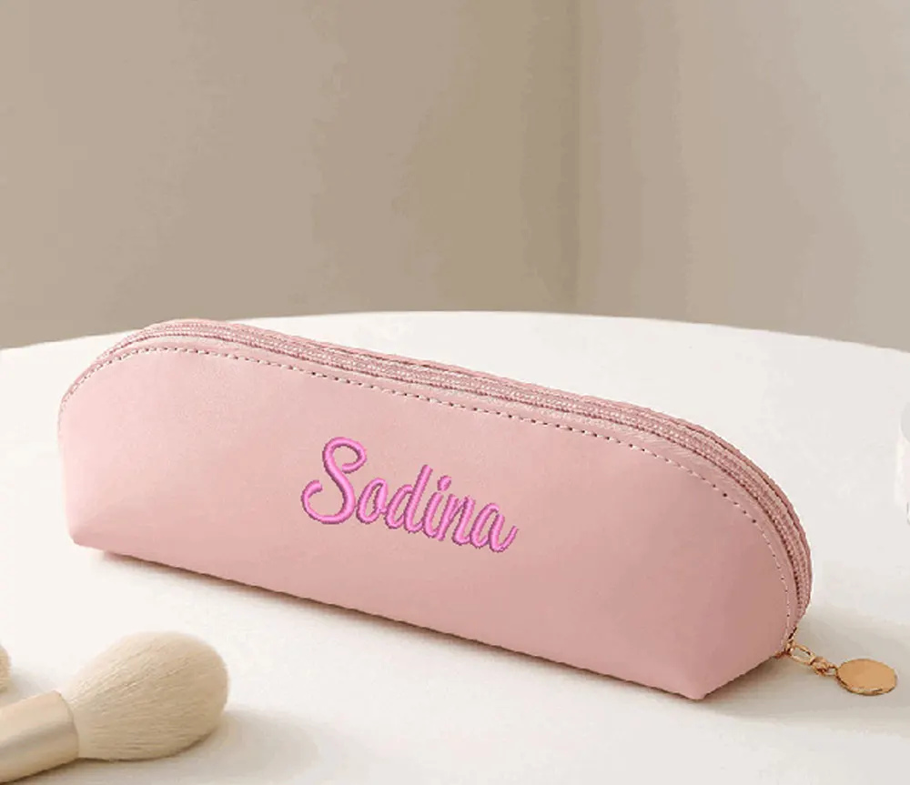 Custom Makeup Bag 2025 New Embroidered Travel Cosmetic Mini Bag For Female Pure Color With Smooth Zipper Pencil Bag For Children