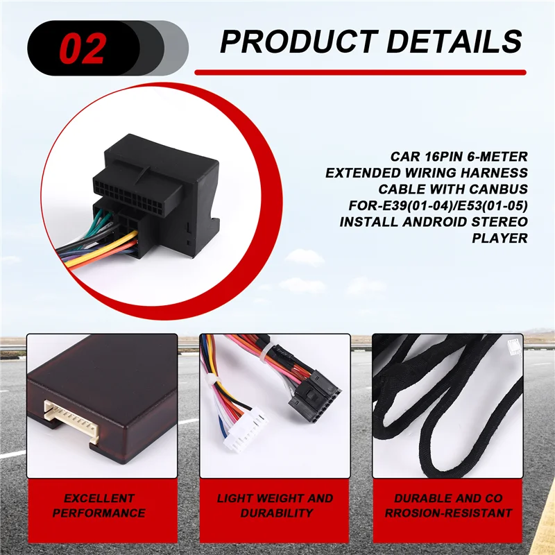 

WF-Car 16Pin 6-Meter Extended Wiring Harness Cable With Canbus For-BMW E39(01-04)/E53(01-05) Install Android Stereo Player