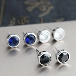 Trendy Silver 925 Sterling Hoops Earrings Male Ear Accessories Charming Crystal Blue Black Color Earrings For Men Jewelry