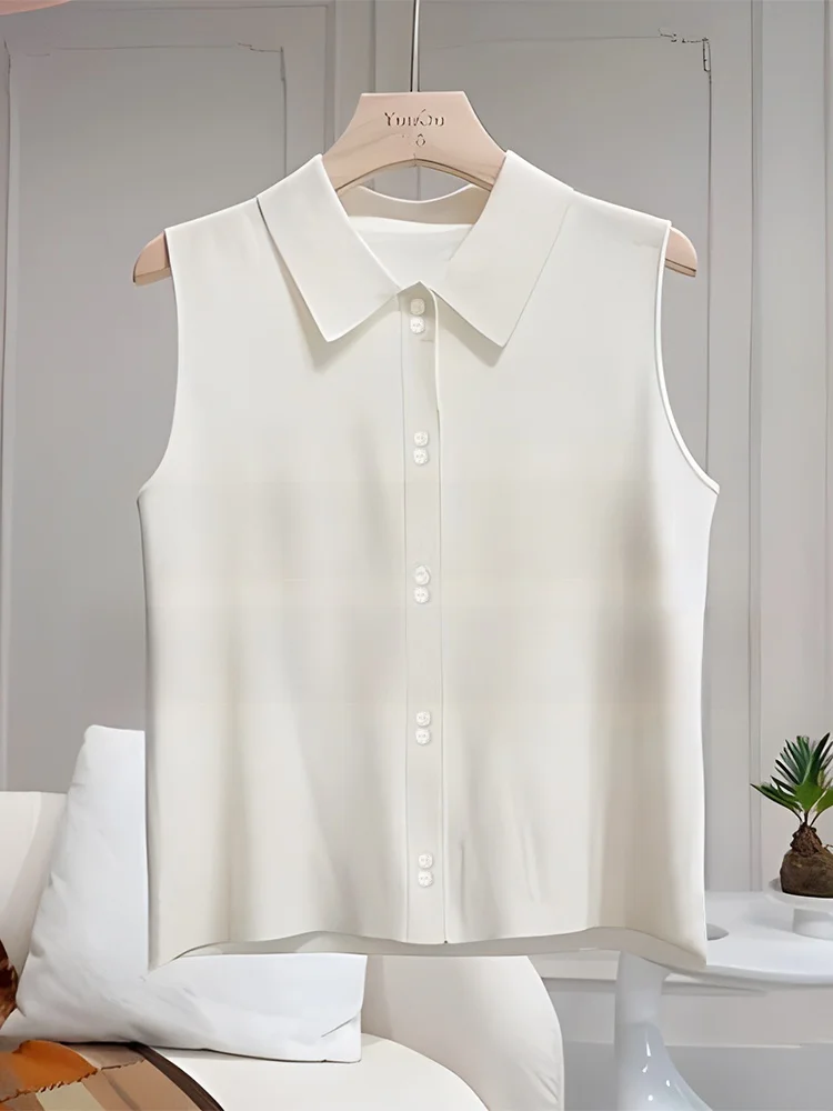 

Women's Knitted Base Shirt Sleeveless Shirt Collar Spring Autumn Outerwear Inner Wear Winter Layering Tool V-Neck Top