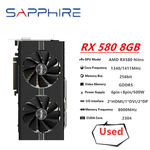 Imagen 2 del producto SAPPHIRE-tarjeta gráfica Original RX 580 8G NITRO, tarjeta gráfica de juego RX 580, GDDR5, tarjeta de función de Efecto de lámpara RGB de 256 bits, 35% de descuento