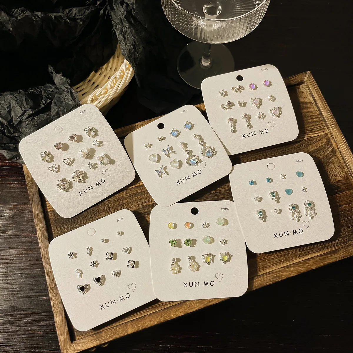 Kadrufi doce y2k azul aurora strass coração estrela lua brincos conjunto feminino moda coreana borboleta brinco jóias presente