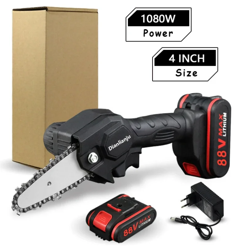 

1080W 4/6 Inch 88VF Mini Electric Chain Saw with Upgraded Battery Rechargeable Woodworking Pruning One-handed Saw Garden Tool