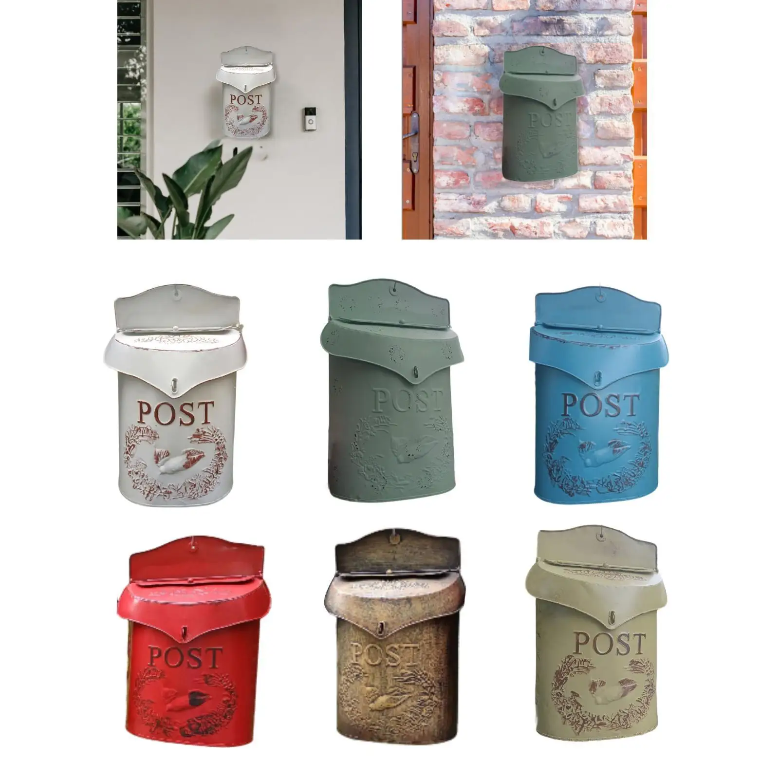 

Wall Mounted Mailbox Mail Drop Box Weatherproof Iron Nostalgic Charm for Gate