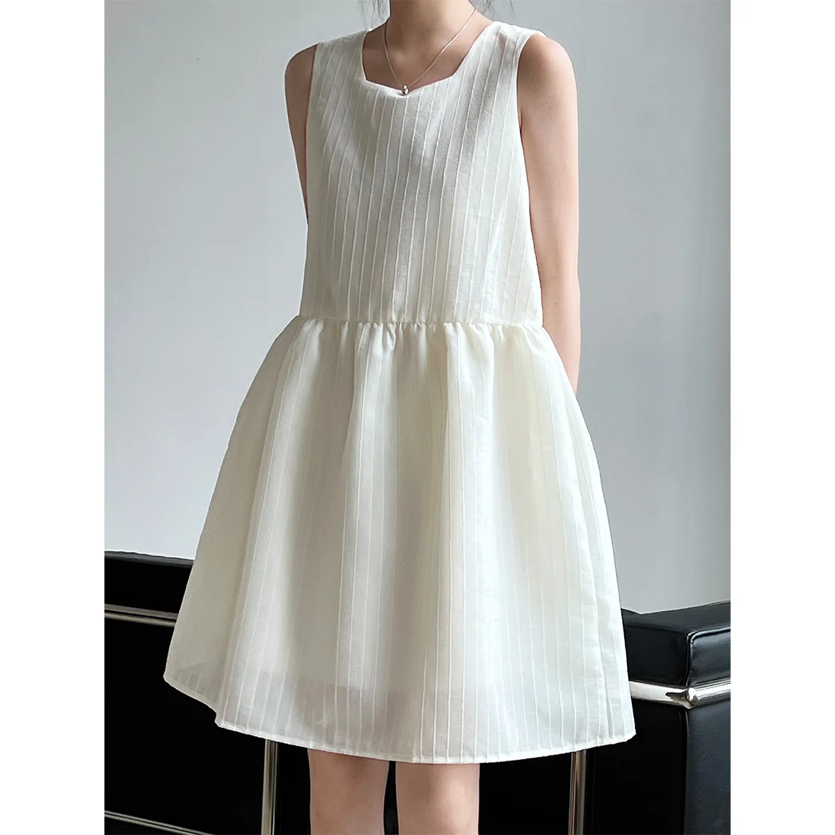 

Women Clothes Korean Style Playful Temperament Dress 2024 Summer New Girls Fashion Casual Solid Color Simple Doll Dress