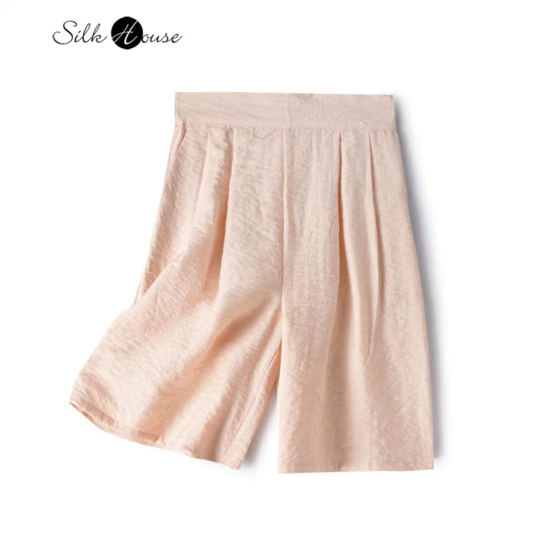 

2025 Women's Casual Summer New Style 76% Natural Mulberry Silk Dry Silk High Waist Straight Tube Casual Light Pink Pants