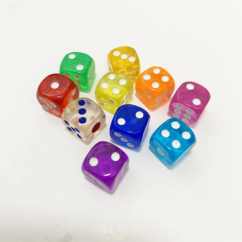 10Pieces/Lot 12mm Transparent Acrylic 6 Sided D6 Point Dice With Round angle Dice For Club/Party/Family Board Games