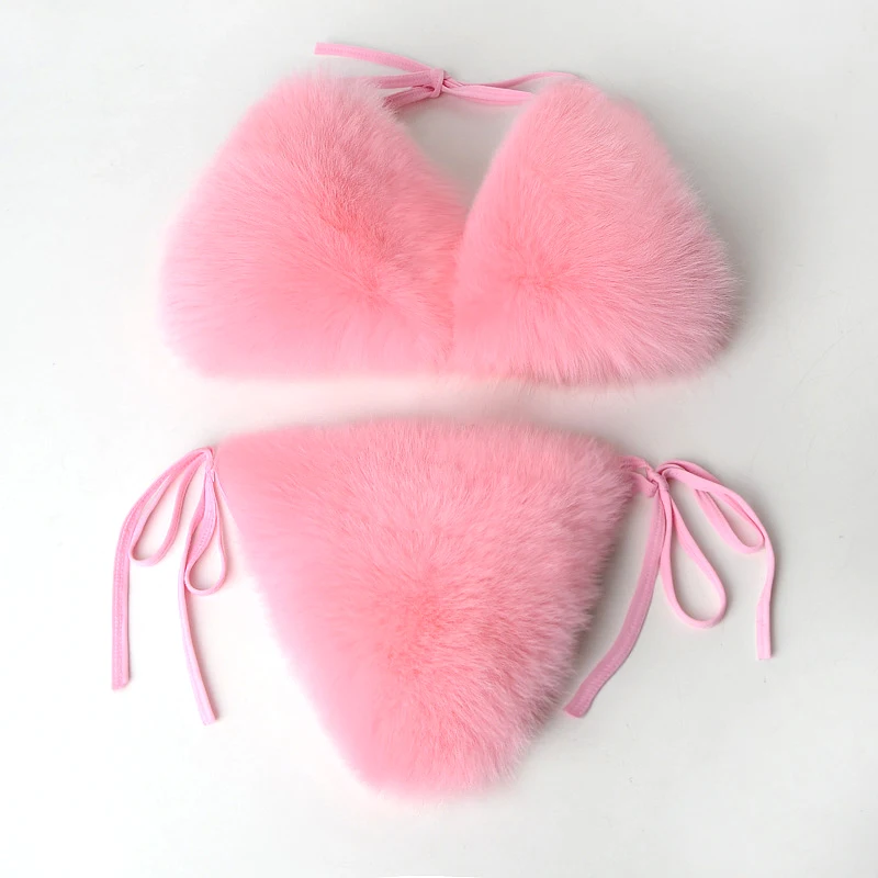 Women's Bikinis Fox Fur Woman Swimsuit Sexy Bikini Solid Color Swimwear Lace-up Split Two-piece Swimsuit for Women Matching Sets