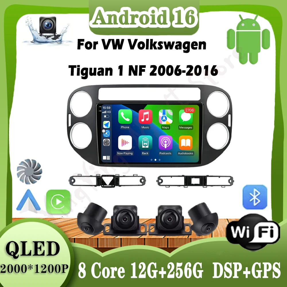 أندرويد 16 لشركة فولكس فاجن فولكس فاجن تيجوان 1 NF 2006-2016 راديو السيارة Carplay السيارات لتحديد المواقع والملاحة مشغل وسائط متعددة ستيريو DSP WIFI