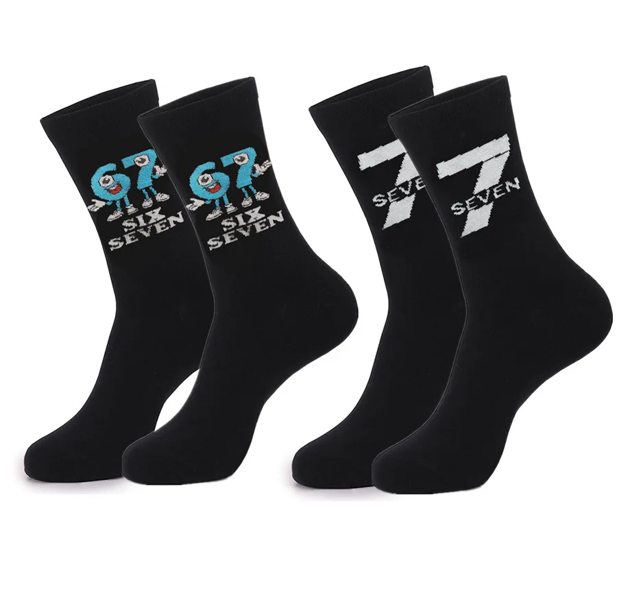 1 Pairs of Number 67 Socks - Unisex Couple Socks Harajuku Street Style Hip-Hop Novelty Mid-Calf Socks Funny Birthday Party Gift