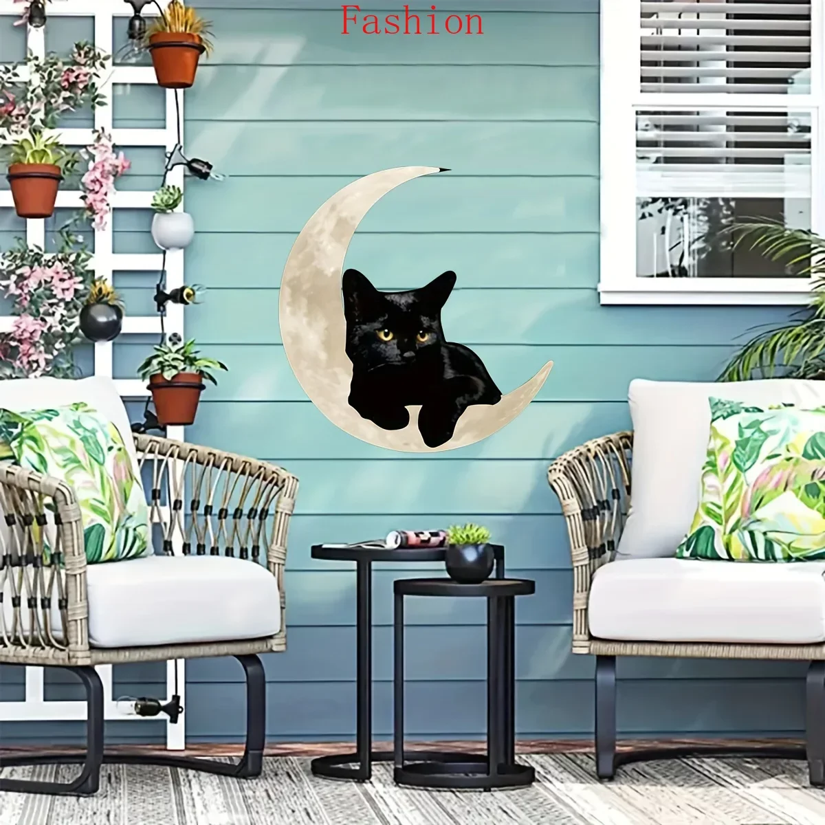 

Iron Crafts Black Cat Moon Metal home Art Wall Sticker Livingroom Outdoor Decor Bedroom Wall Hanging Art background decoration w