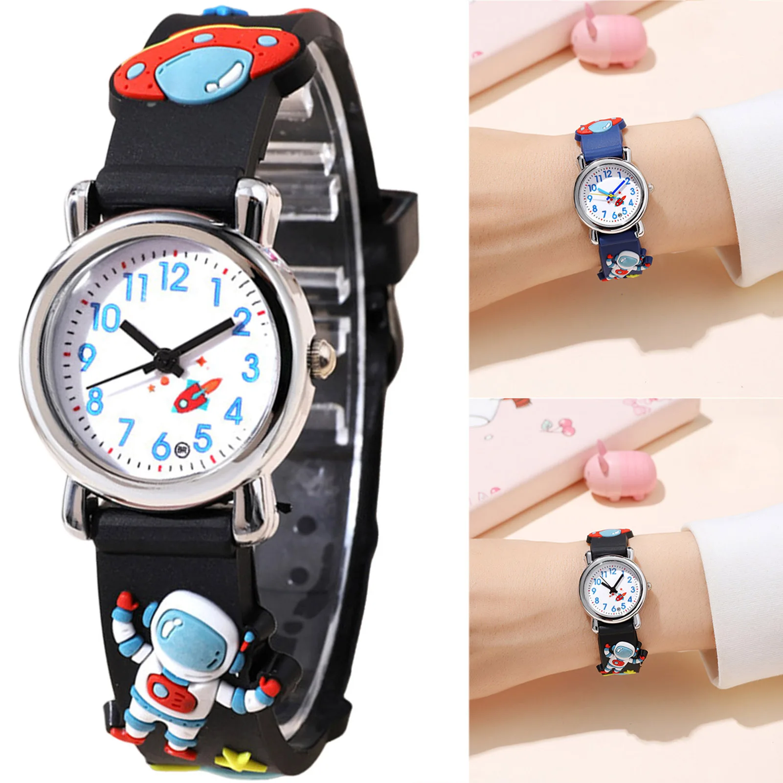 الأطفال كوارتز ساعة معصم الكرتون رائد فضاء نمط في الهواء الطلق الأطفال الساعات لإخبار الوقت أداة التدريس #1