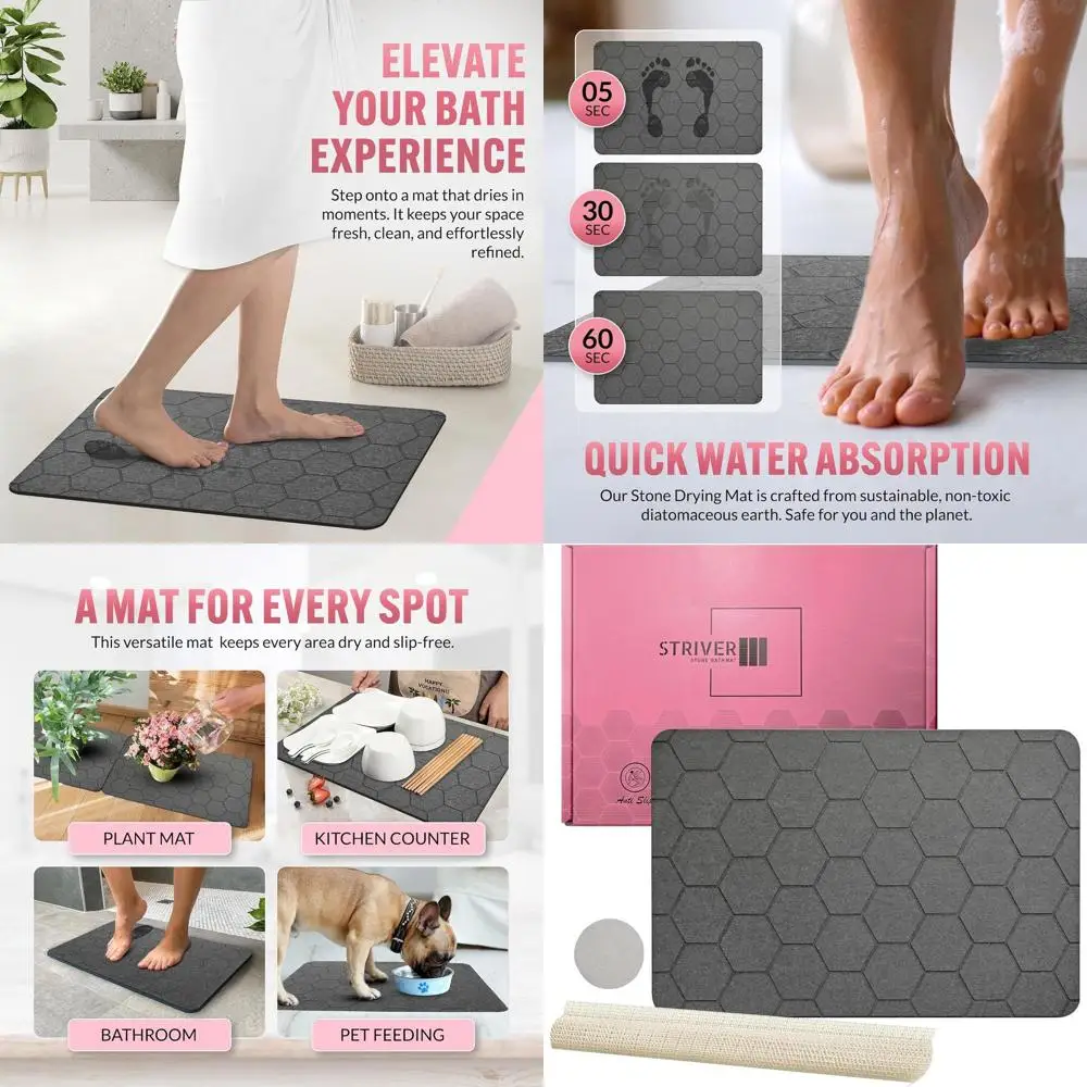 

Diatomaceous Earth Shower Mat - Super Absorbent, Non-Slip, Quick Drying, Easy Clean, Ideal for Bathroom, Shower, and Kitchen (Da