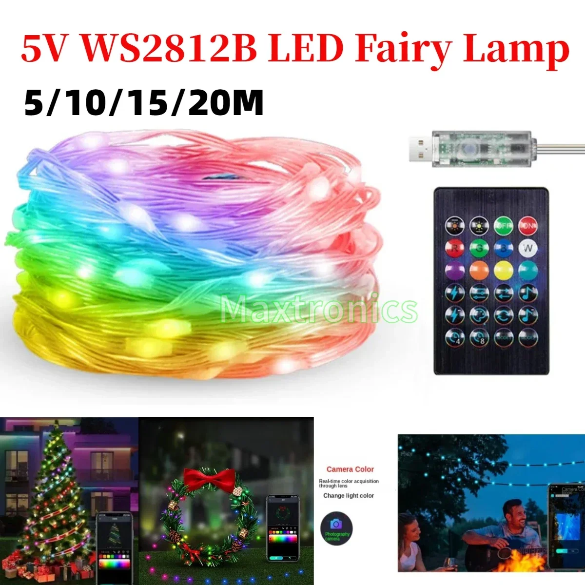 5-20M 5V RGB WS2812 Fairy Lamp USB Plug for Room Party DIY Decoration Colorful Rainbow Bluetooth Music Control LED String Lights