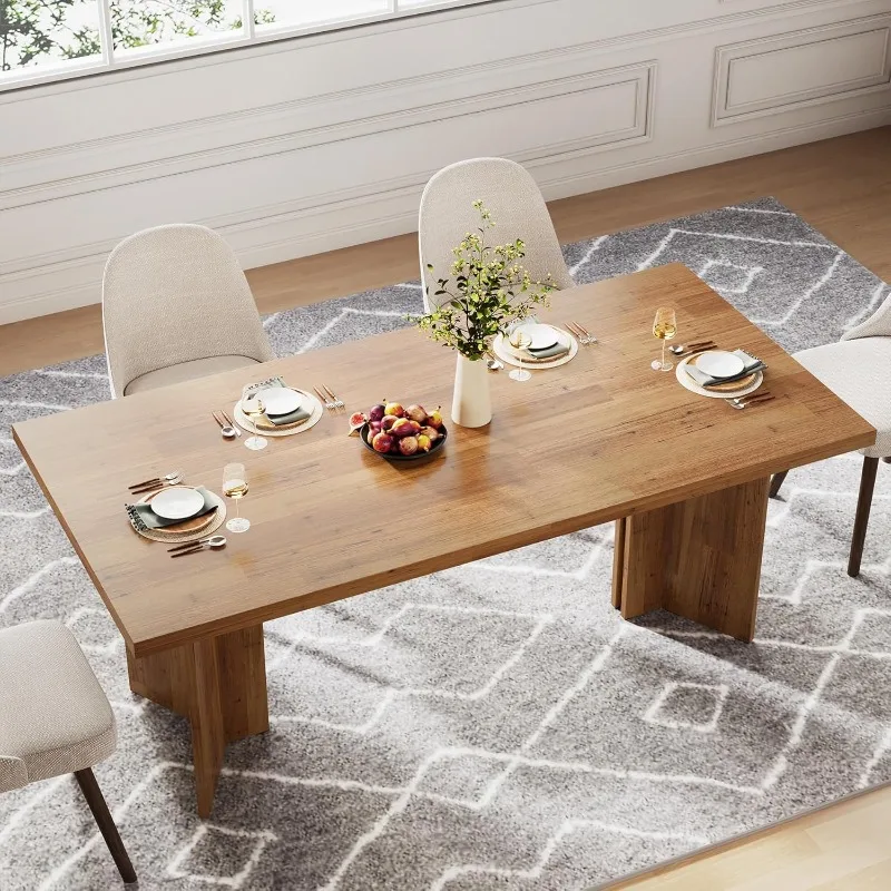 

63-inch Dining Table For 4-6, Farmhouse Kitchen Table With Large Tabletop, Rectangular Dinner Eating Table For Dining