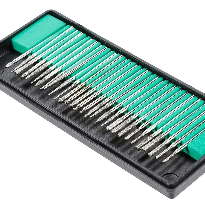 30Pcs Diamond Grinding Burr Needle Point Engraving Carving Polishing For Glass Jade Stone 2.35/3mm Drill Bit Rotary Tool Set