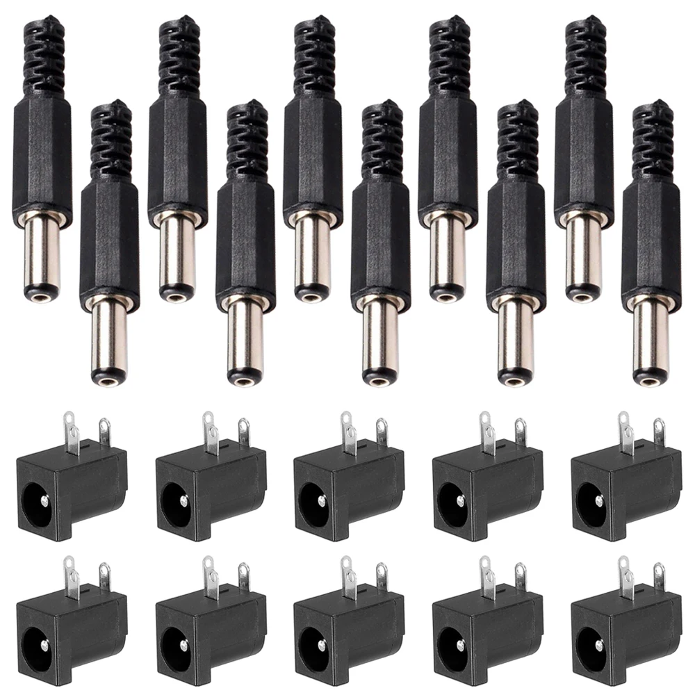 10 sztuk 3-pinowe złącze zasilania DC PCB Mount żeńskie gniazdo wtykowe + 10 sztuk 5,5 mm x 2,1 mm DIY męskie złącze zasilania DC wtykowe złącze lutownicze