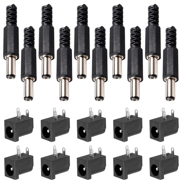 10 sztuk 3-pinowe złącze zasilania DC PCB Mount żeńskie gniazdo wtykowe + 10 sztuk 5,5 mm x 2,1 mm DIY męskie złącze zasilania DC wtykowe złącze lutownicze