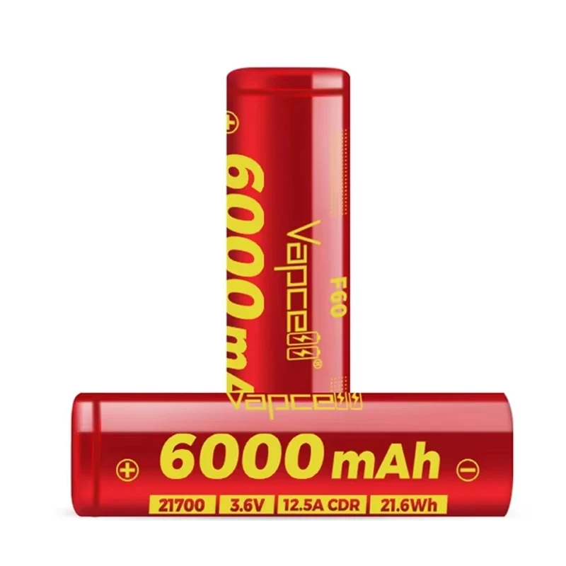 1-12pcs Original Grade A Vapcell F60 21700 Battery 6000mah 12.5A Rechargeable Batteries 21700 Cell Real Rating Large Capacity