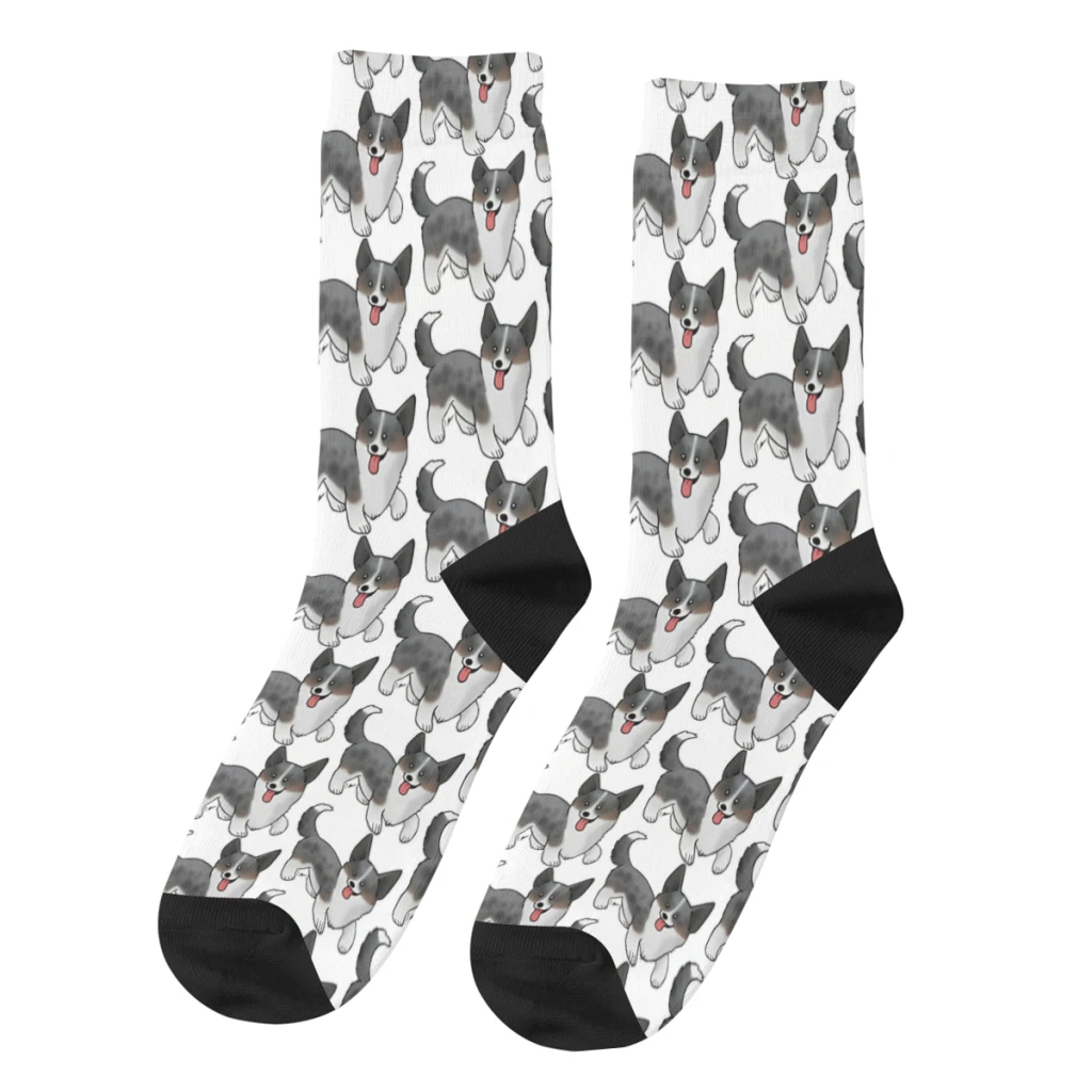 Retro Cardigan Welsh Corgi Merle Men\'s Socks Corgi Dog Animal Unisex Hip Hop Pattern Printed Happy Crew Sock Gift