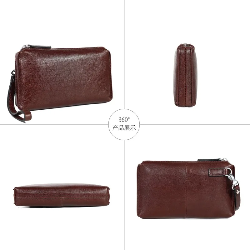 Men's genuine leather handbag vegetable tanned cowhide large capacity business clip bag long casual multifunctional wallet clutc
