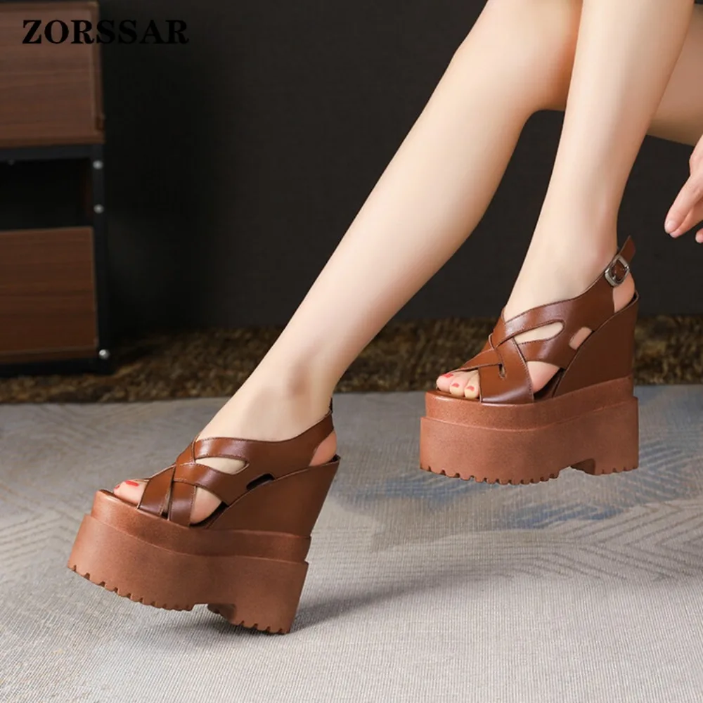 

Women Sandals High Quality Summer Leather Wedge Sandals Women 2026 New Platform High Heels Shoes Sexy Open Toe Elegant Sandals
