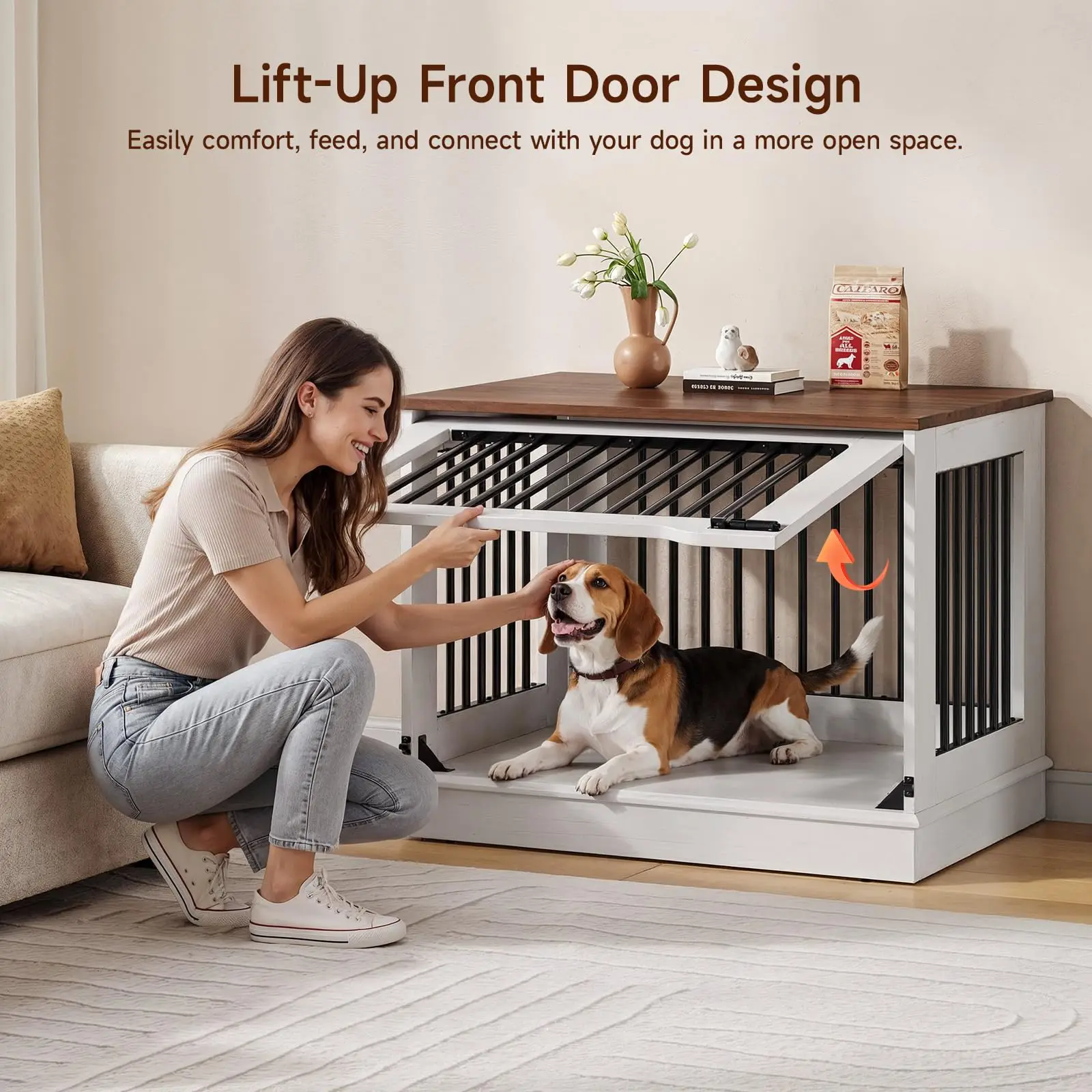 32 Inch Flip-Up Door Dog Crate Furniture for Medium Dogs