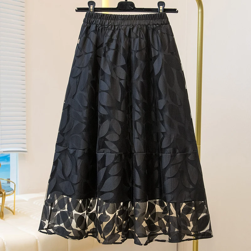 

Casual Chic split mesh A-line loose slim Skirts Korean Fashion Office Lady Midi dress Summer Plus Size women clothing