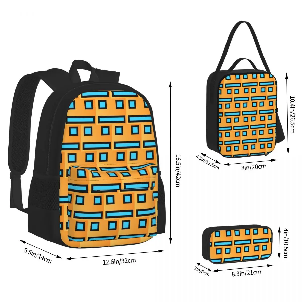 Geometry Cube Gaming Dash Backpacks Boys Girls Bookbag School Bags Rucksack Lunch Bag Pen Bag Three-Piece Set