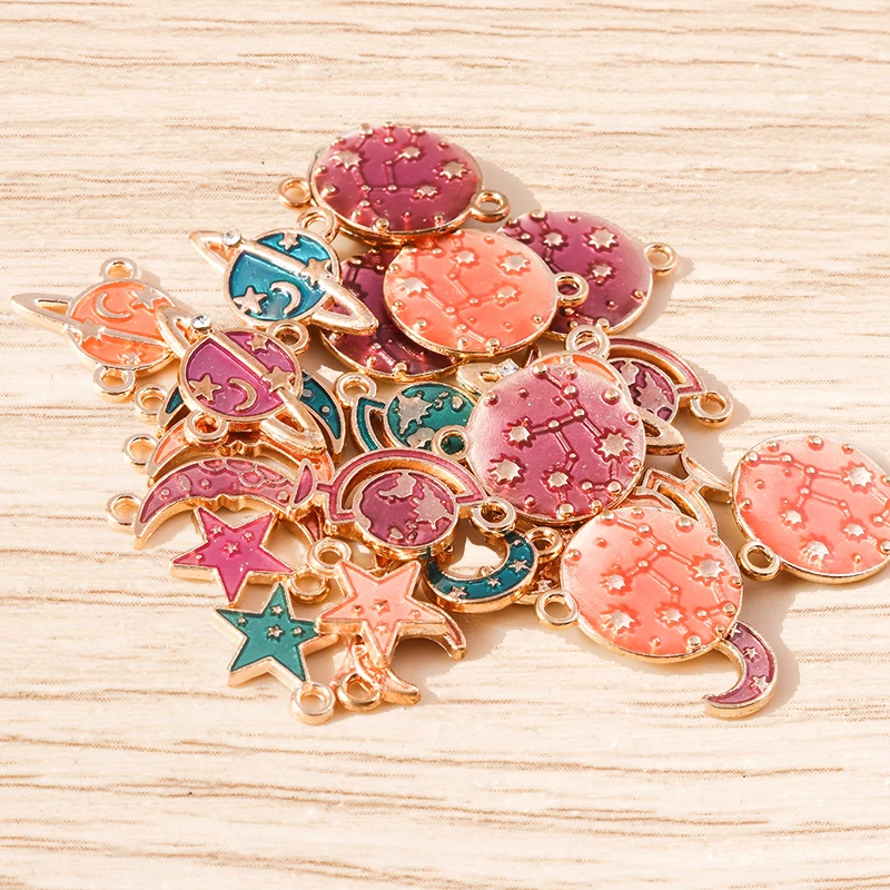 Tusember 10 Stück Emaille Galaxy Planet Mond Stern Charms Anhänger für Halsketten Ohrringe Armbänder DIY Schlüsselanhänger Schmuckzubehör – Detail 4