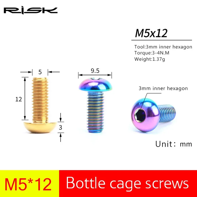 RISK 2PCS 자전거 물통 케이지 고정 볼트 TC4 티타늄 M5x12mm 자전거 펌프 고정 나사(와셔 포함) 사이클링 물통 케이지 고정용