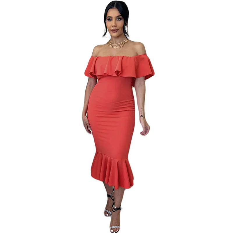 

Sexy Off The Shoulder Maxi Dress for Women Night Club Party Elegant Dresses Ruffles Backless Sleeveless Bodycon Long Dress Robe