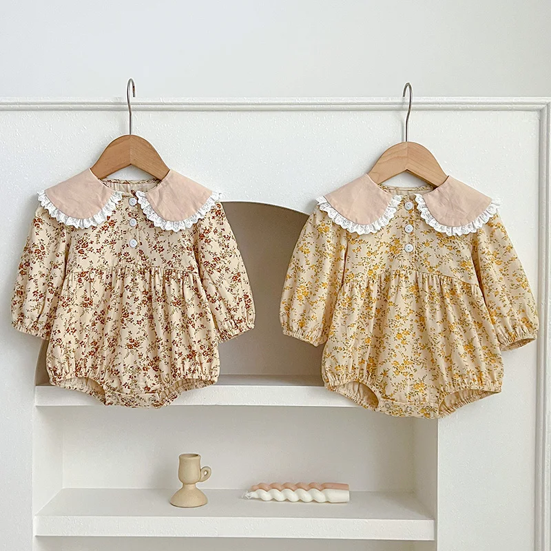 

New Autumn 0-24M Romper Children Clothes Climbing Clothes Long Sleeved Cotton Flower Print Toddler Baby Girl Romper Korean Style