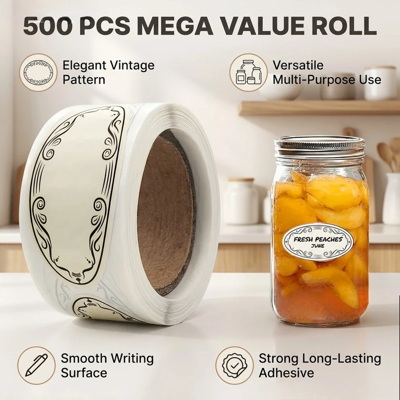 Oval Self-Adhesive Paper Labels 500Pcs Writable Tear-Resistant Stickers for Canning Jars Kitchen Storage School Name Tags