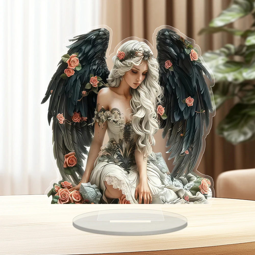 Contemporary Acrylic Angel Girl Christmas Decorative Sign with Stand, Multifunctional Home & Office Desk Plaque, English Inscrip