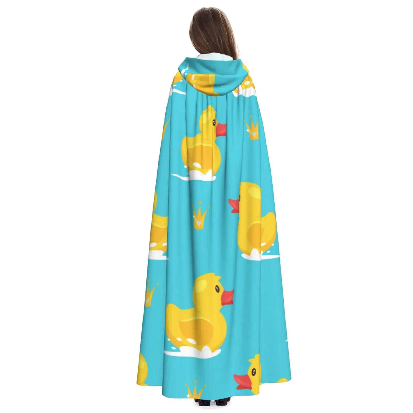 Costume cosplay unisex con cappuccio, cartone animato, anatra di gomma gialla e corona dorata, mantello da strega da vampiro