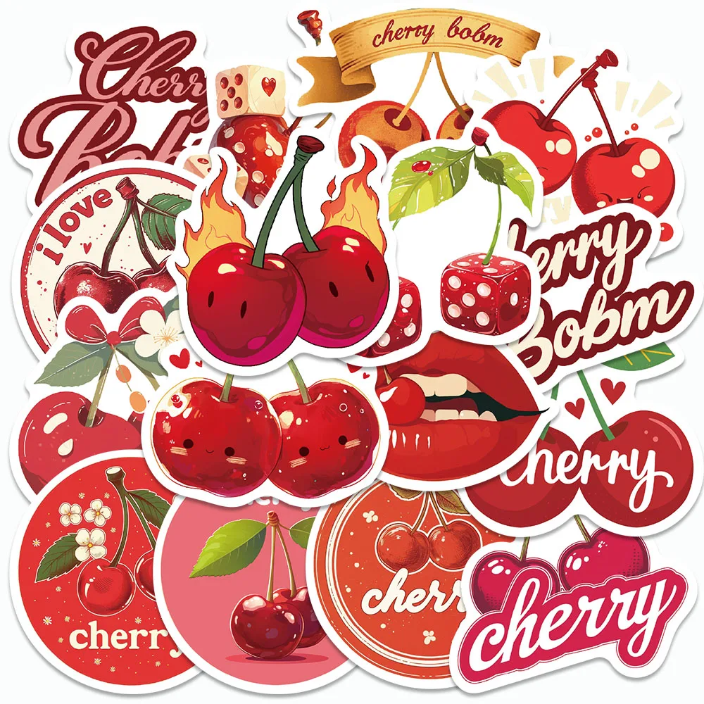 

50PCS Red Cherry Stickers Cartoon Fruits Graffiti Decals For Refrigerator Phone Case Skate Notebooks DIY Decorative Stickers