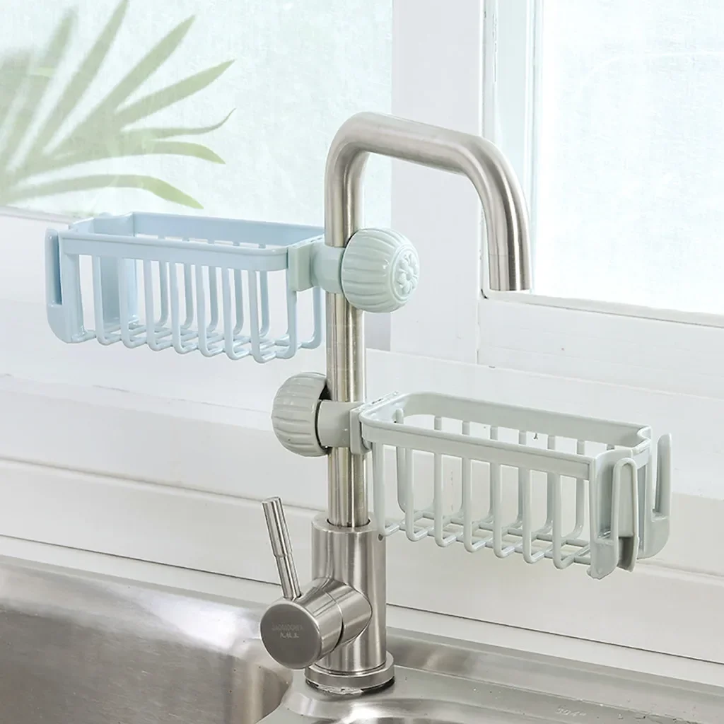 Kitchen Sink Faucet Sponge Soap Cloth Drain Rack Storage Organizer Holder Shelf Hanging Punch Faucet Storage Rack Accessories