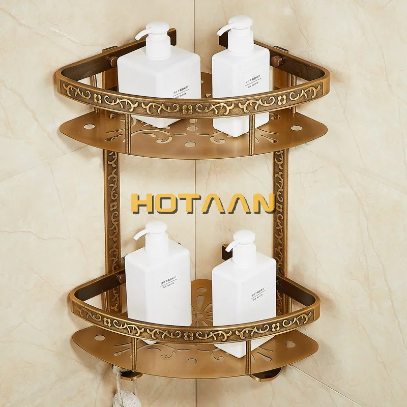 Bathroom shelf antique aluminum double layer bathroom corner shelf bathroom holder showeroom basket bathroom accessories