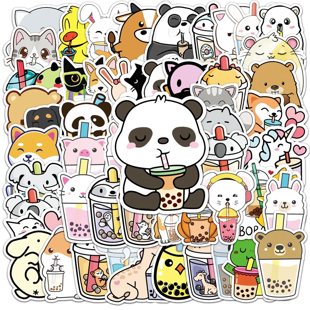 

10/30/50pcs Animal Milk Tea Kawaii Cartoon Decals Stickers Aesthetic for Laptop Classic Toys Water Bottle PVC Stickers for Kids