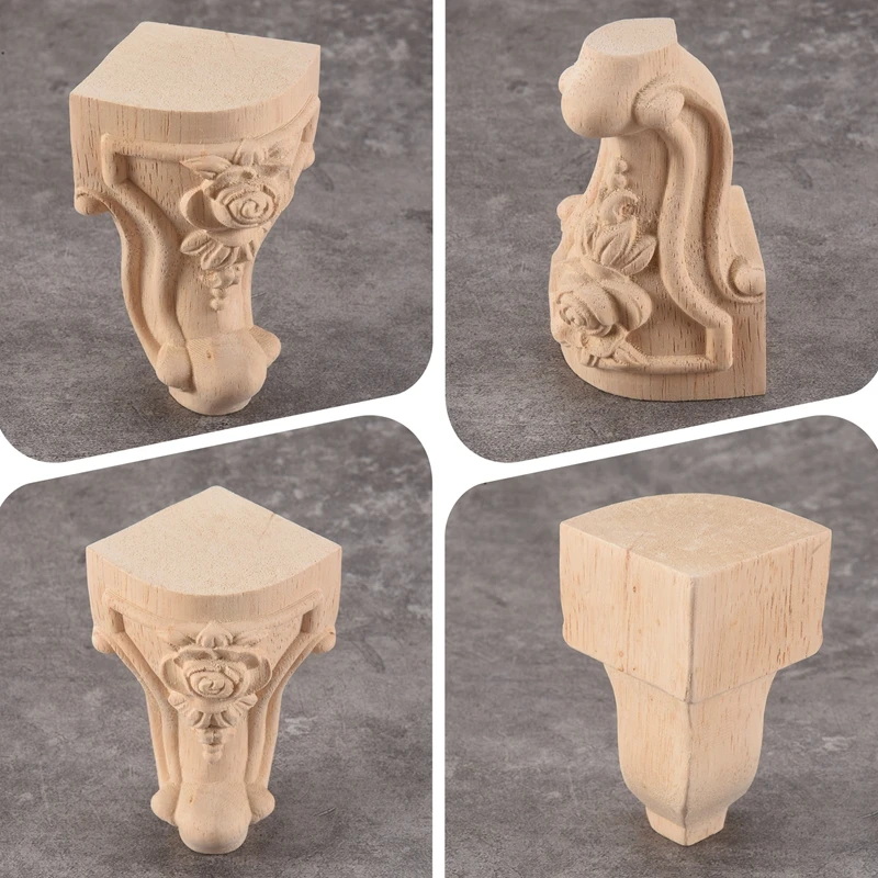 4PCS 10X6cm European Style Solid Wood Carved Furniture Foot Legs TV Cabinet Seat Feets