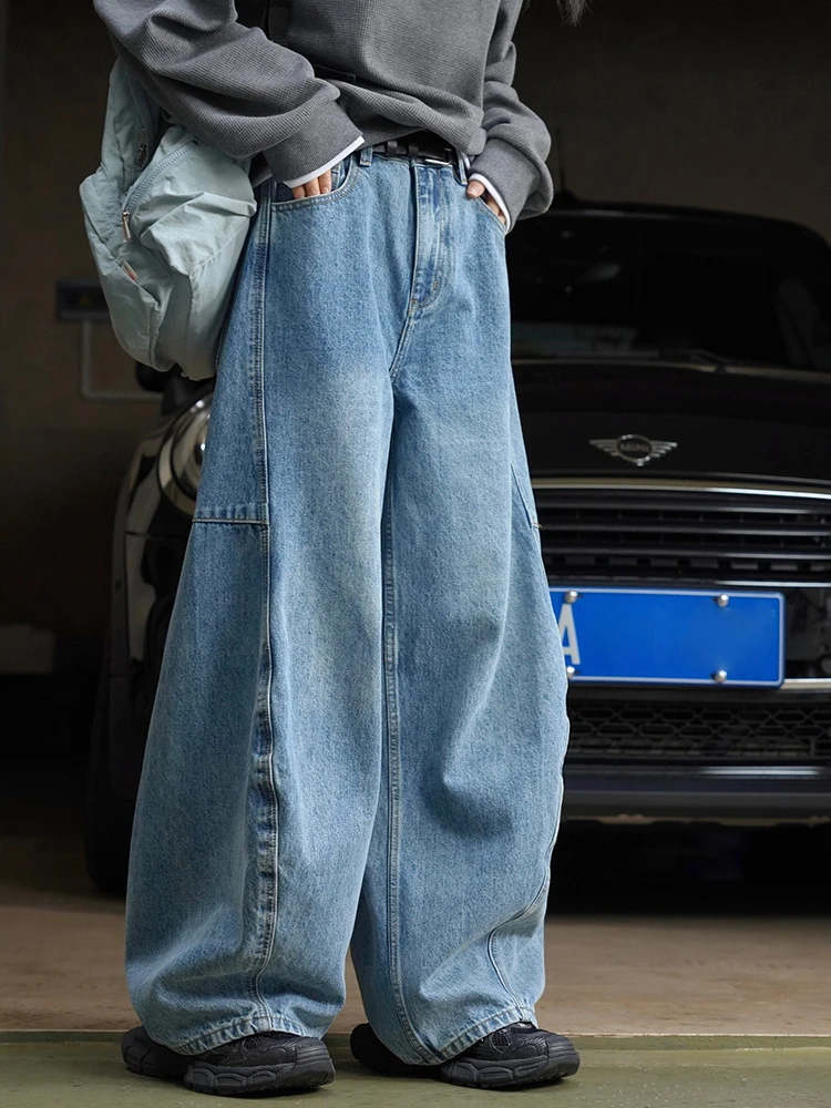 LANMREM Blue Denim Fashion Wide Leg Jeans For Women High Waist Loose Long Trousers Streetwear 2024 Spring New Clothing 26D8725